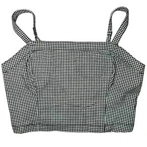 Hollister Gingham Black White & Red Square Neck Crop Top Plaid Size Large